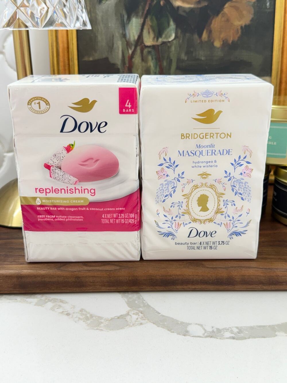 Dove Soap Lot (2 Pcs) Bridgerton Moonlit Masquerade & Dragon Fruit 4-Packs
